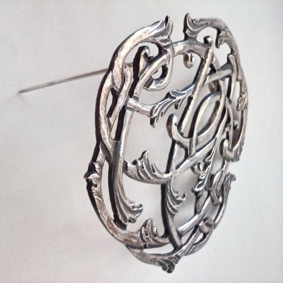 Antique Brooch Pin Pendant Sterling Silver Art Nouveau Intertwined Vines Leaves - Picture 6 of 8